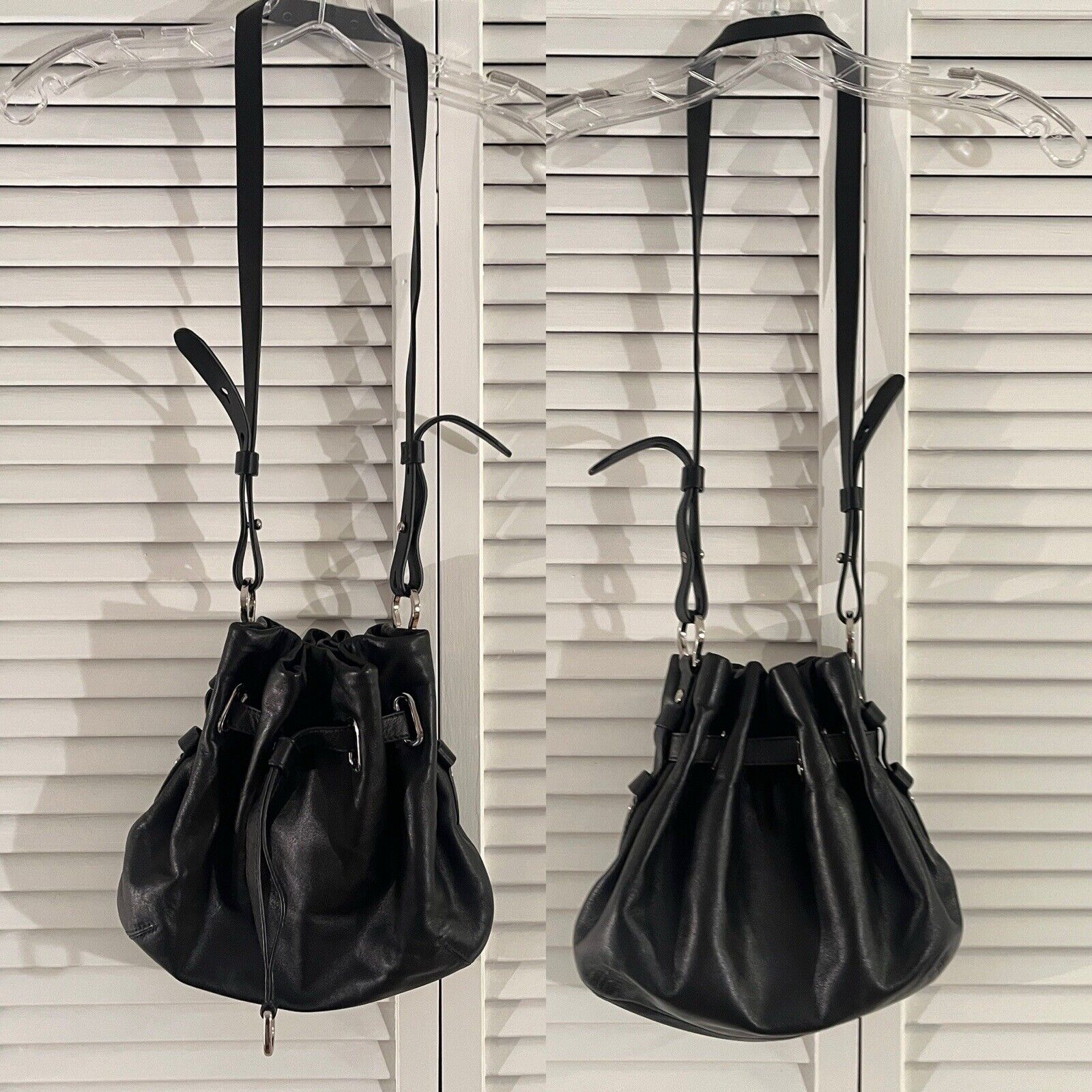Cole Haan Shoulder Crossbody Bucket Bag In Black Lined With Pocket Soft Leather